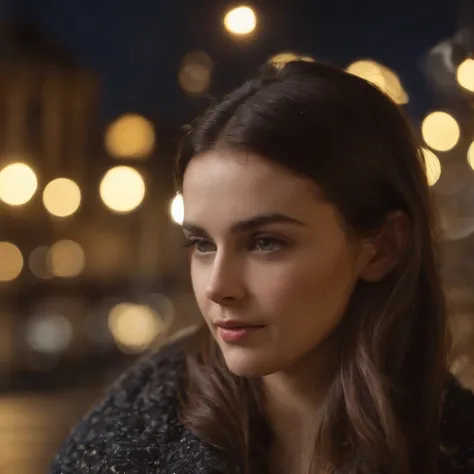 Fille par une nuit pluvieuse，Lentille avant，Street background （closeup shot：1.6），beste-Qualit，f / 1 photographie HD T bokeh，Depth of field Macro The atmosphere is sad