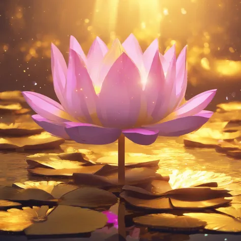 A golden water lily, lotus petals, radiating golden light, Lotus, with lotus flowers, glowing golden aura, a golden halo, soft golden light, glowing delicate flower, lotuses, gold ethereal light, gold flowers, sitting on a lotus flower, gilded lotus prince...