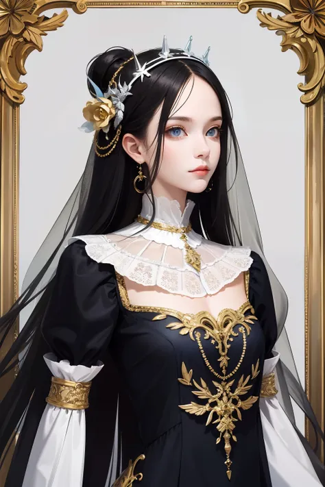 (absurderes, a high resolution, ultra detailed), 1girll, solo, mature, baroque, long dress, longer sleeves, elegant, colorful, h...