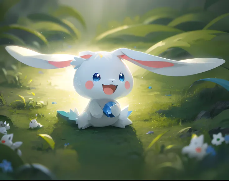 sugimori ken (style), Pokémon Electric, rabbit, white, (masterpiece), High Quality, bestquality, high-res, ultra-detail, outdoor, grass