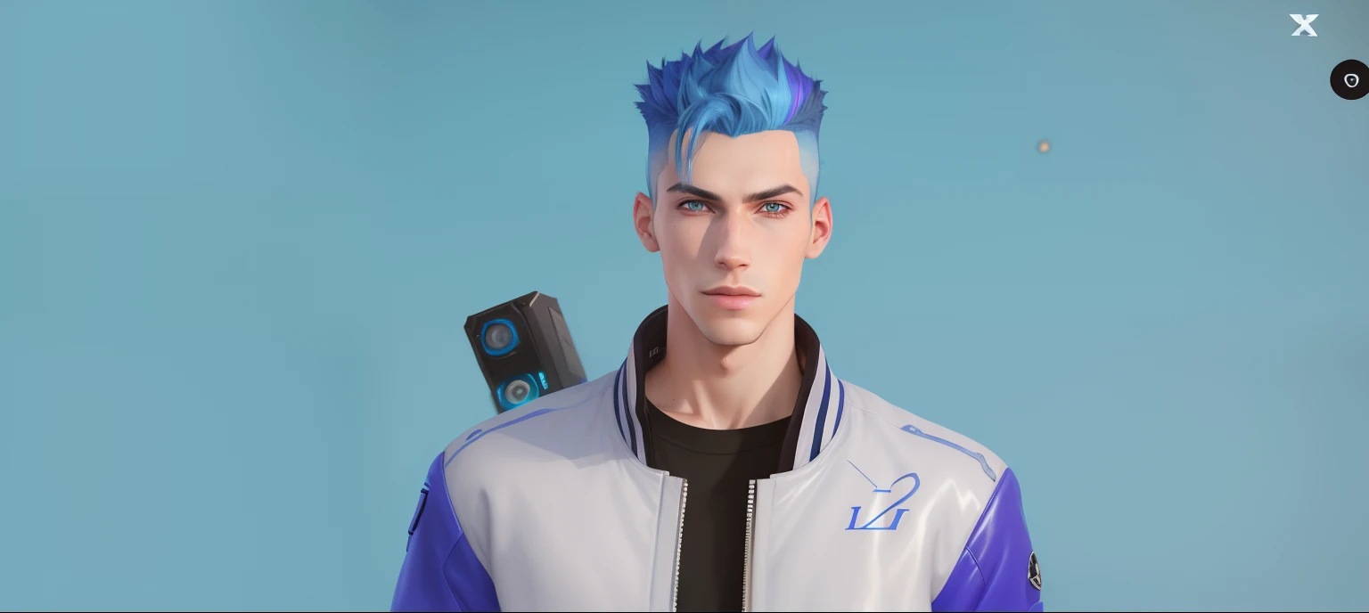 arafed image of a man with a blue hair and a jacket, hyperrealistic teen, realistic artstyle, realism artstyle, hyper realistic style, halfbody headshot, inspired by Kyle Lambert, style of kieran yanner, twitch streamer / gamer ludwig, 3 d render of jerma ...