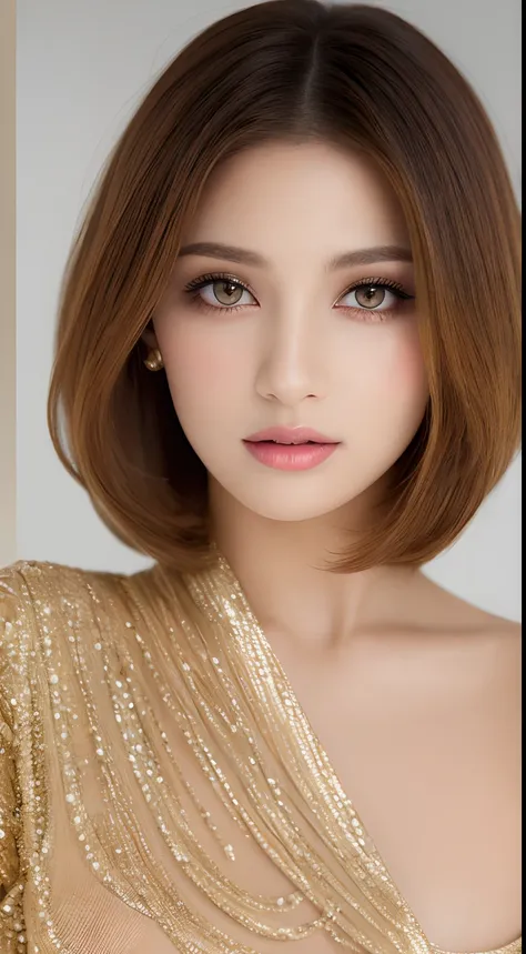 One Arabian model ,Unique hair details, . Fairy-like., Curve details , Detailed eyes, 二重まぶた, Plump lips, Short hair, Professional makeup, Golden ratio, Hyper res