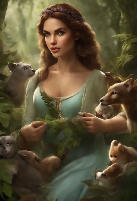 Fairy tale picture book princess and her little animals，Dreamy，high qulity，16K resolution，（best qualtiy），（tmasterpiece），super-fine，Detailed pubic hair，Accurate

1. The protagonist is a young fairy named Lila, que sempre foi curiosa sobre o mundo humano e a...