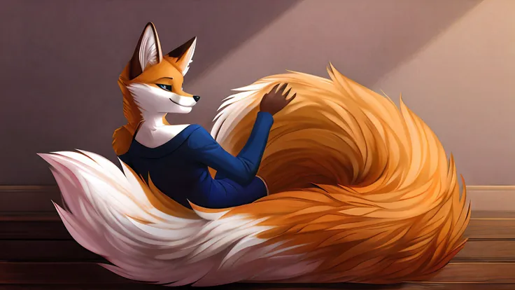 person, Devity-tailed fox, with a fluffy tail