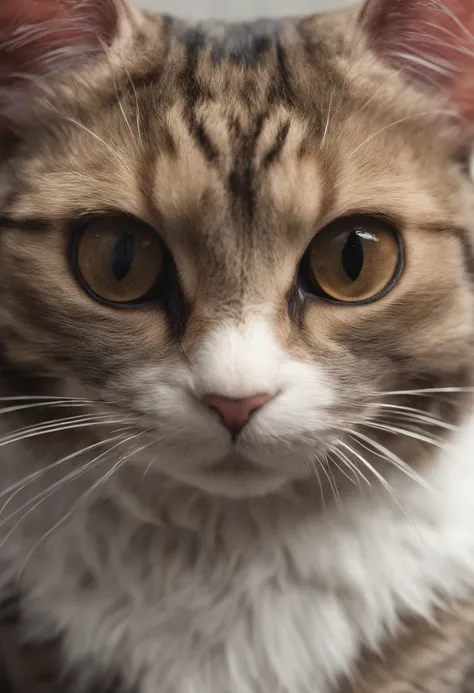 A close-up of a puppet cat，ultra-realistic 8k，hyper-detailing,High-precision details，Octalized rendering, (Dont appear in human form: 1.4) ，facing at camera，facial closeups