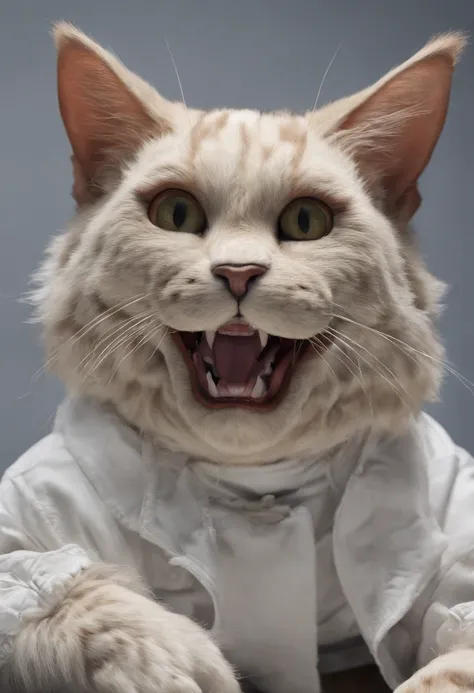 A close-up of a puppet cat，ultra-realistic 8k，hyper-detailing,High-precision details，Octalized rendering, (Dont appear in human form: 1.4) ，facing at camera，facial closeups