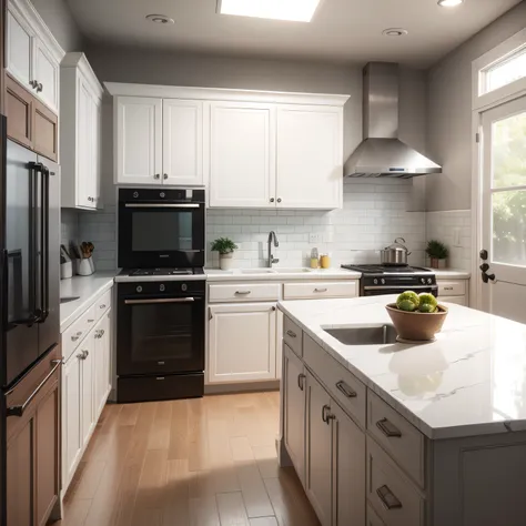 white cabinets and gray countertop with Ventilation