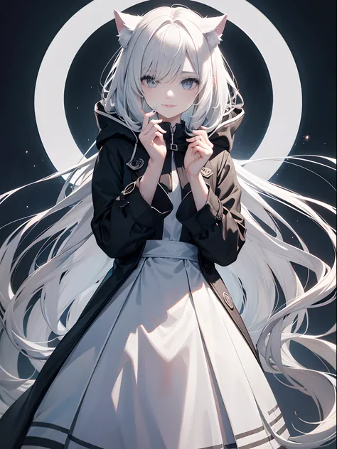 1 girl, Emerge from the swirling shadows. Stand in the Cemetery of Forgotten Souls. (Light grey and light white striped hair:1.3,), Perfect face, Proper body proportion, masterpiece, Super high-quality, 超A high resolution, Intricate details, Very delicate ...