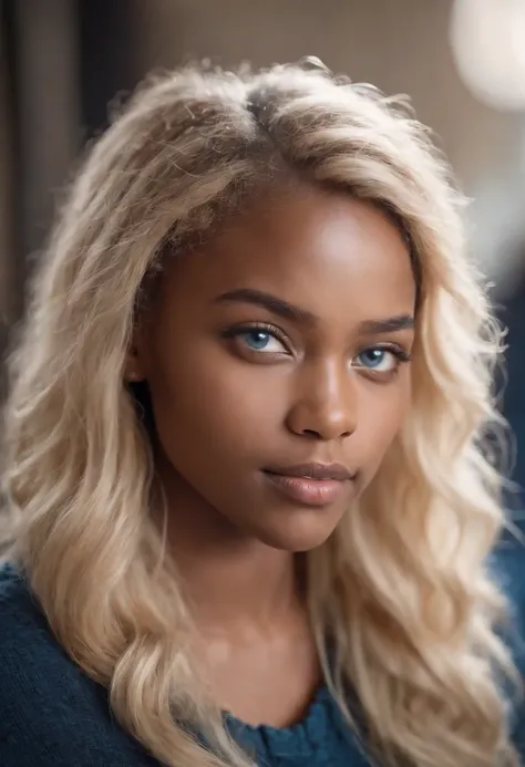 black girl with blond hair and blue eyes