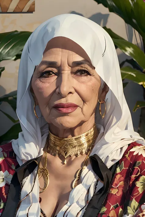 closeup of elderly arab woman, pele marrom, libanesa, kind grandma, charismatic, estilo quadrinhos, 4k