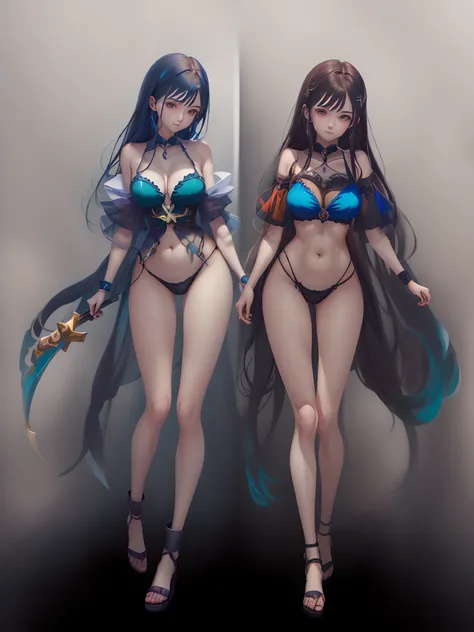 Brown hair, surrealism, Ghibli-like colors,  Ghibli-like colors, anime big breast,  Standing painting, angle of view,  foreshortening, foreshortening, 8K, Super detail，Women have full breasts and blue hair,hentail realism, shadowing,，character sheets, refe...