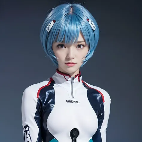 (Best Quality, hight resolution, masutepiece:1.2), 1girl in, Ayanamirei, bob cuts, plugsuit, Upper body view、Interface headset, Simple background, Light blue hair color, deadpan, full-face blush, embarrassed, Looking at Viewer