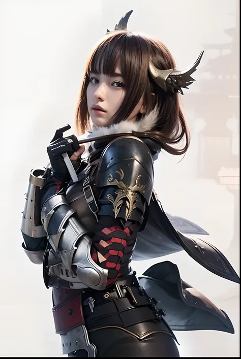 girl in armor, Detailed character graphics, Clean, detailed art,  demon girl