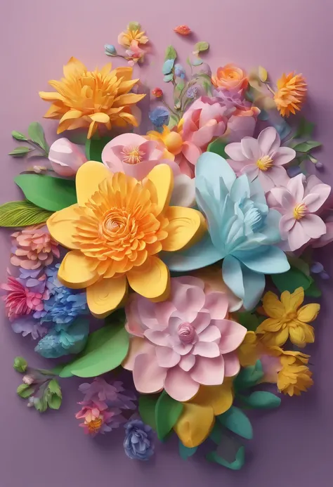 Digital art detailed for the best masterpieces, Highest Quality, with sparkling delicate yellow and pink dahlia flowers with elegant leaves,、Flowers against the background of colorful diamonds, Graceful stems, And delicate, And elegant, flowey, Glittering ...