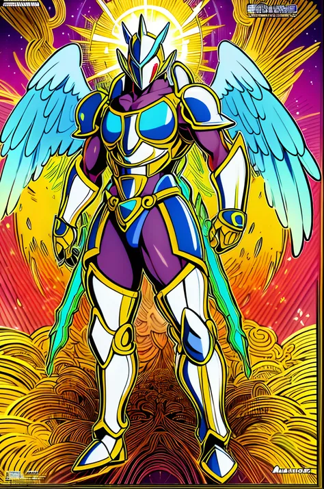 sentai ,, standing solo, weird, bizzare, angelic, divine, aura, celest, male, armor, knight,, full body