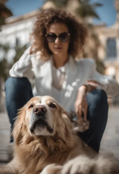 Centrado perfecto, Lindo perro bebe, Use una chaqueta del equipo estudiantil, usar gafas de sol, Usar auriculares, cheerfulness, standing up position, Belleza abstracta, centrado, Looking at the camera, in front of camera, nearing perfection, dynamic, Alta...