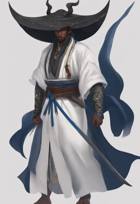 image with the head of a black guy, Evil painting style, A high resolution, Black color hair, Half is the body of a demon，Half a demon face, Chinese Warrior, Delicate three-dimensional blue flame demon face, sbeard, Wearing a hat, Expression of anger, Perf...