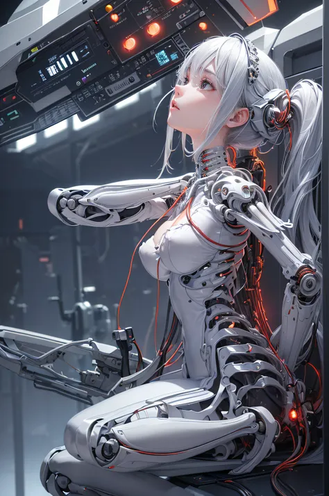 (((masterpiece))), (((best quality))), ((ultra-detailed)), (highly detailed CG illustration), ((an extremely delicate and beautiful)),(from side),cinematic light,((1mechanical girl)),solo,full body,(machine made joints:1.2),((machanical limbs)),(blood vess...