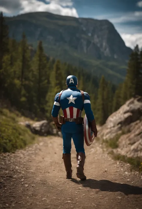 Captain America is on holiday in the mountains