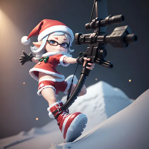 Splatoon、3D Graphics、unrealengine、hiquality、ighly detailed、Holding the bow with the left hand、snowscape、((Santa Cosplay))