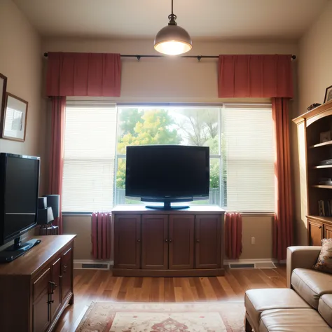 Living room mounted tv with Window Treatments