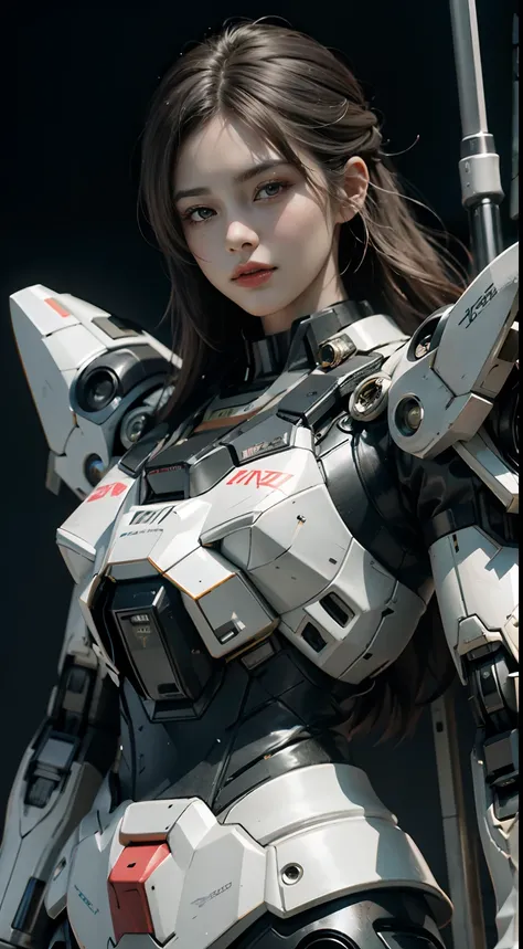 Textured skin, Super Detail, high details, High quality, Best Quality, hight resolution, 1080p, hard disk, a beauty、She wears a futuristic Gundam mecha(Gundam)