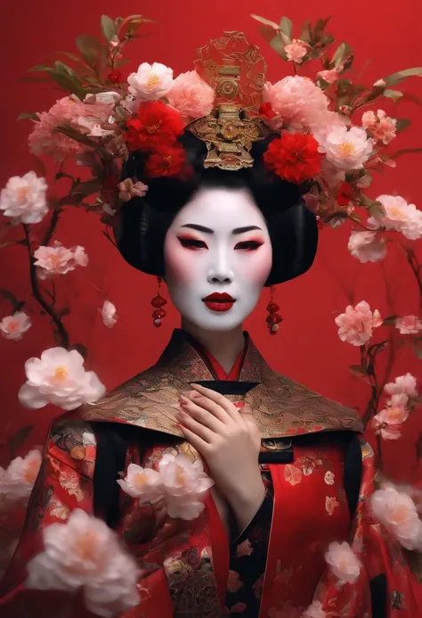 the geisha with the flowers on her face, in the style of futuristic robots, cinematic montages, appropriation artist, schlieren photography, traditional animation, intricate body-painting, dynamic anime --ar 69:128 --s 750 --v 5.2