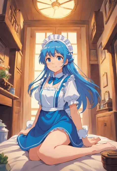 Blue long-haired maid,fullnude,A girl is having sex with a guy,Female genitals,Rape