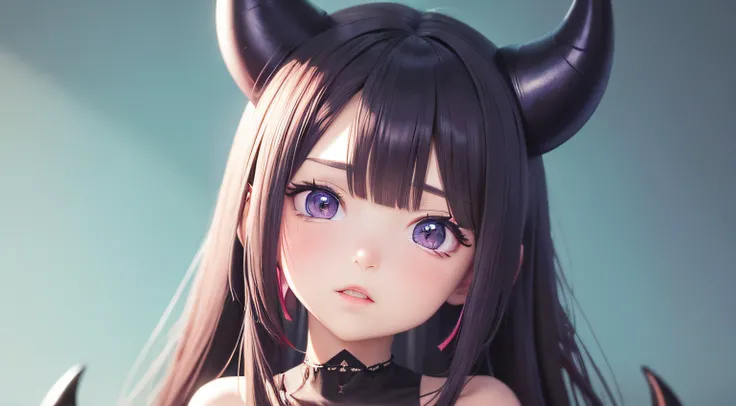 (obra prima) (ultrarealista) Anime girl with demonic horns, elfa