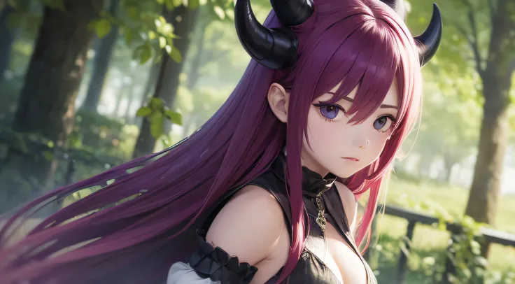 (obra prima) (ultrarealista) Anime girl with demonic horns, elfa