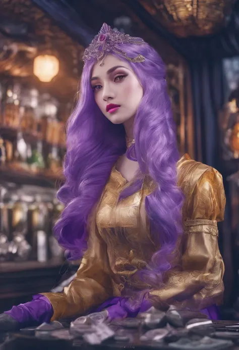 Blood Tavern 32K（tmasterpiece，k hd，hyper HD，32K）Long flowing bright purple hair，blood pond，zydink， a color，Grumpy tavern （Post-halo）， （Linen scarf）， Combat posture， looking at the ground， long whitr hair， Floating bright purple， Fire cloud pattern gold tia...