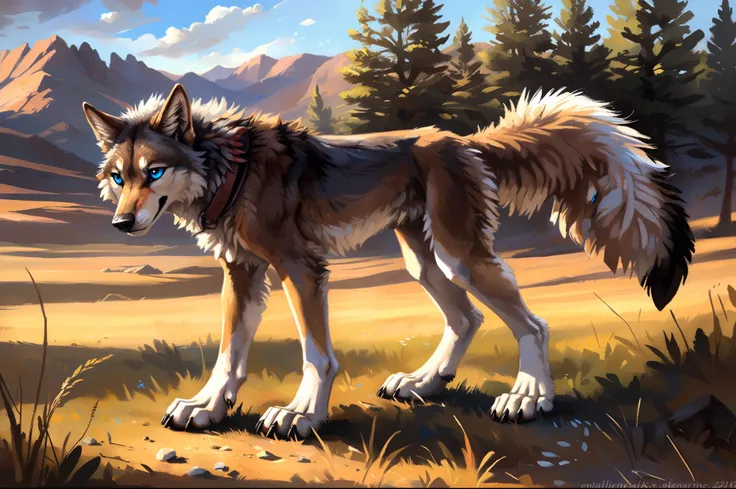 ((Solo)), male people, coyote, (Multi-colored fur, White-brown:1.3), ((Wolf face, White hair, Big eyes, White eyelids, Blue pupil, Slim:1.2) (Tough, Calm expression:1.2)), Abs, Slim, pinging)), (Correct anatomy), A big tail，Feet，Longer torso，(Realistic fur...