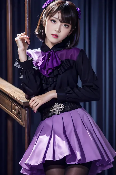 Charming Japanese style beauty、Brown hair、Evil Female Executive、Night city、Move ki、The Darkness、seductiv、brainwash、Retrofit equipment、Evil Fall、wicked、darkness、Purple Eyeshadow、black pantyhose、Evil Bride、Black pleated skirt、Dark