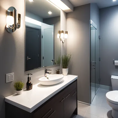 modern powder rooms with Mirror and Lighting