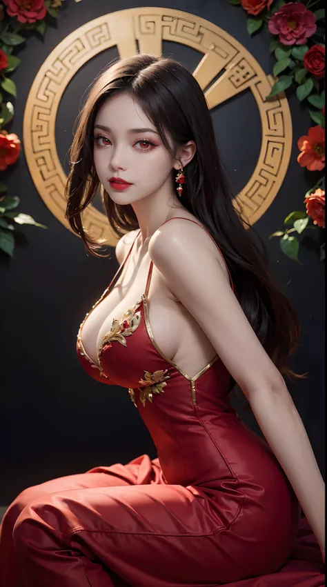 "1 beautiful girl in traditional costume, wearing a traditional Chinese ao dai in luminous red, Ao dai with red as the main color, black chest border and gold border, long hair and white bangs, hair jewelry most detailed and beautiful, Super cute little fa...