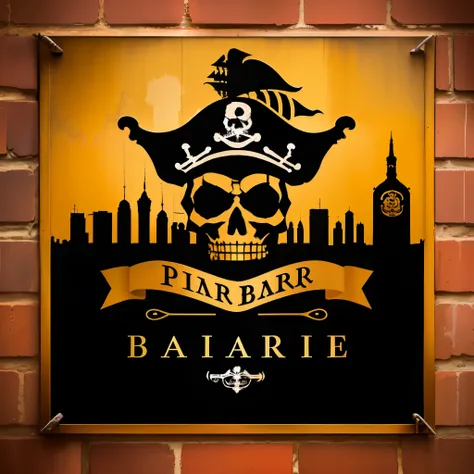 Logo for a bar in the city center, pirate-themed, in brown tones