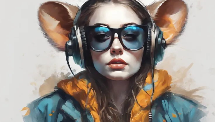 Perfect centering, Cute mouse, Wear a student team jacket, Wearing sunglasses, Wearing headphones, cheerfulness, Standing position, Abstract beauty, Centered, Looking at the camera, Facing the camera, nearing perfection, Dynamic, Highly detailed, smooth, S...