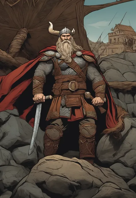 viking forte, beber uma cerveja, corpo inteiro, Comic book style, vetor, Inspirado em Thor, sem antecedentes, Charismatic