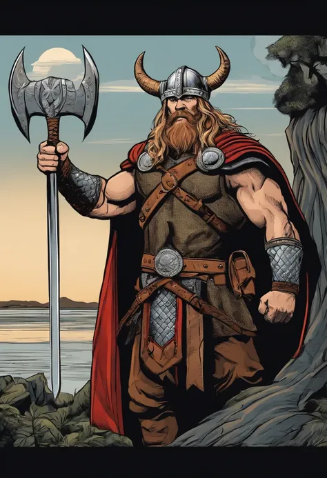 viking forte, beber uma cerveja, corpo inteiro, Comic book style, vetor, Inspirado em Thor, fundo branco, Charismatic