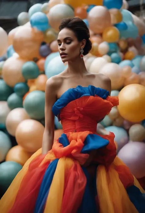 Stunning woman in oversized bubble Balenciaga dress