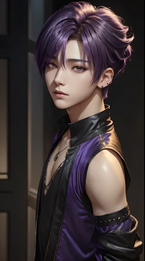 Englandtown, Professional Photos, shot from back, Photographed so that the whole body can be seen, shot from back, By Fedman with a necklace, inspired by Sim Sa-jeong, androgynous vampire, :9 detailed face: 8, extra detailed face, detailed punk hair, ((Gra...