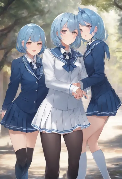 (Explicit Content Warning) [(Masterpiece: 1.1, Best quality: 1.1), Shy schoolgirls show off in uniforms, Emphasis, Panties, sheer, Slightly 0.8 Blue hair, Wet,