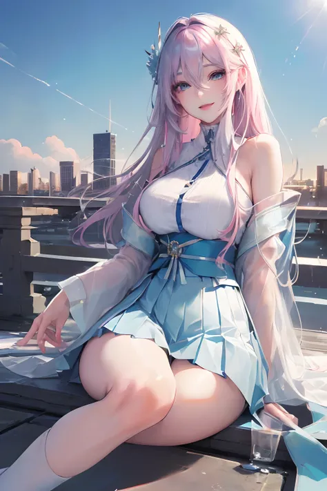 official art, masterpiece, sharp focus, (beautiful gorgeous cute Korean woman:1.3), (beautiful cute korean:1.3), korean beauty, Delicate and beautiful hair and eyes and face, realistic, ultra detailed, beautiful girl, blue sky, glow white particle, (sideli...