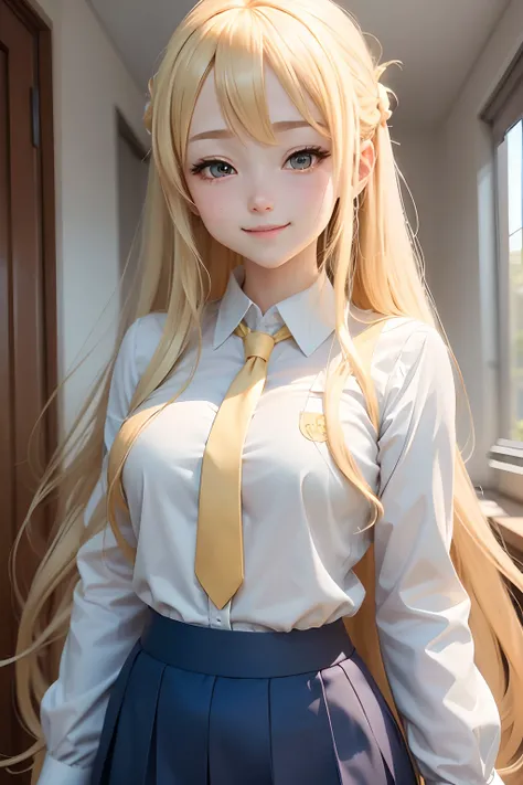 Anime girl with long blonde hair and blue tie in white shirt, Watch anime of cute girls, Blonde anime girl with long hair, A cheerful smile, Beautiful Anime High School Girl, Anime pictures of young women, Anime girl faces are very cute., anime best girl, ...