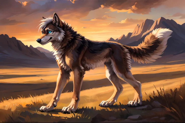 ((Solo)), male people, coyote, (Multi-colored fur, White-brown:1.3), ((Wolf face, White hair, Big eyes, White eyelids, Blue pupil, Slim:1.2) (Tough, Calm expression:1.2)), Abs, Slim, pinging)), (Correct anatomy), A big tail，Feet，Longer torso，(Realistic fur...