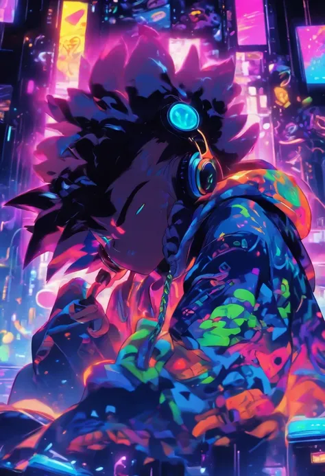 pixarstyle Monster Boy, Caramel Brown skin Black boy moor, Bald Hairstyle, Streetwear, Full Slime Body, colors neon, risa loca, malvada ,A digital window floating in cyber space and an operator woman sitting on a chair floating in space, operating the wind...