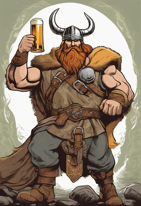 strong viking, drinking a beer, holding a beer mug, full body, comic book style, vector, thor inspired, no background, charismatic, full body, standing