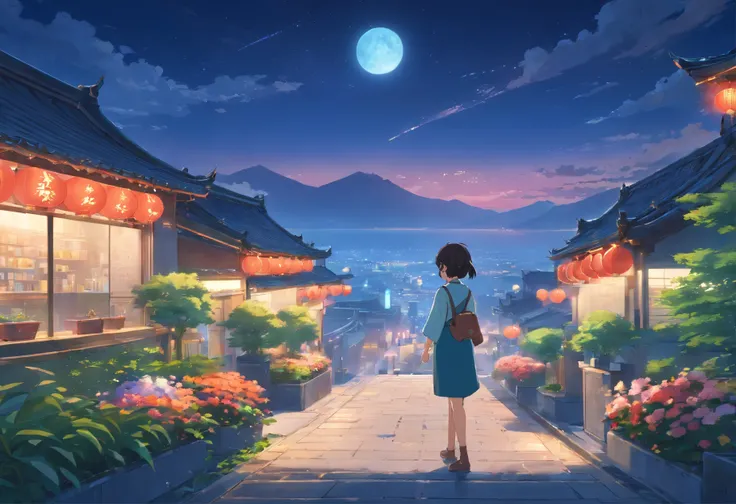 Best quality at best，tmasterpiece，The is very detailed，Face details，8K, detailed back ground，There are no characters，There are no humans，There are no characters，There are no roles，Pure landscape view，独奏，Chinese city，Chinese service，the night，themoon，scenec...