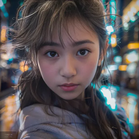 女の子1人、on tokyo street、A city scape、night cityscape、Neon Street、The upper part of the body、a closeup、A smile、、(8K、Raw photography、top-quality、​masterpiece:1.2)、(realisitic、photoRealstic:1.37)、Highly detailed eyelash drawing、(((Top image quality))),Colossal ...