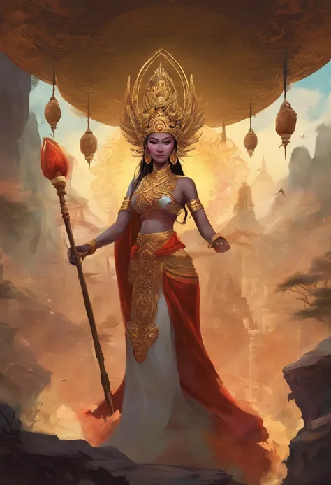 Prompt : In Burma  mythology, there are countless powerful and captivating goddesses who embody different aspects of nature, wisdom, and beauty. Your task is to create your own Burmese goddess, envisioning her unique domain, appearance, and defining qualit...